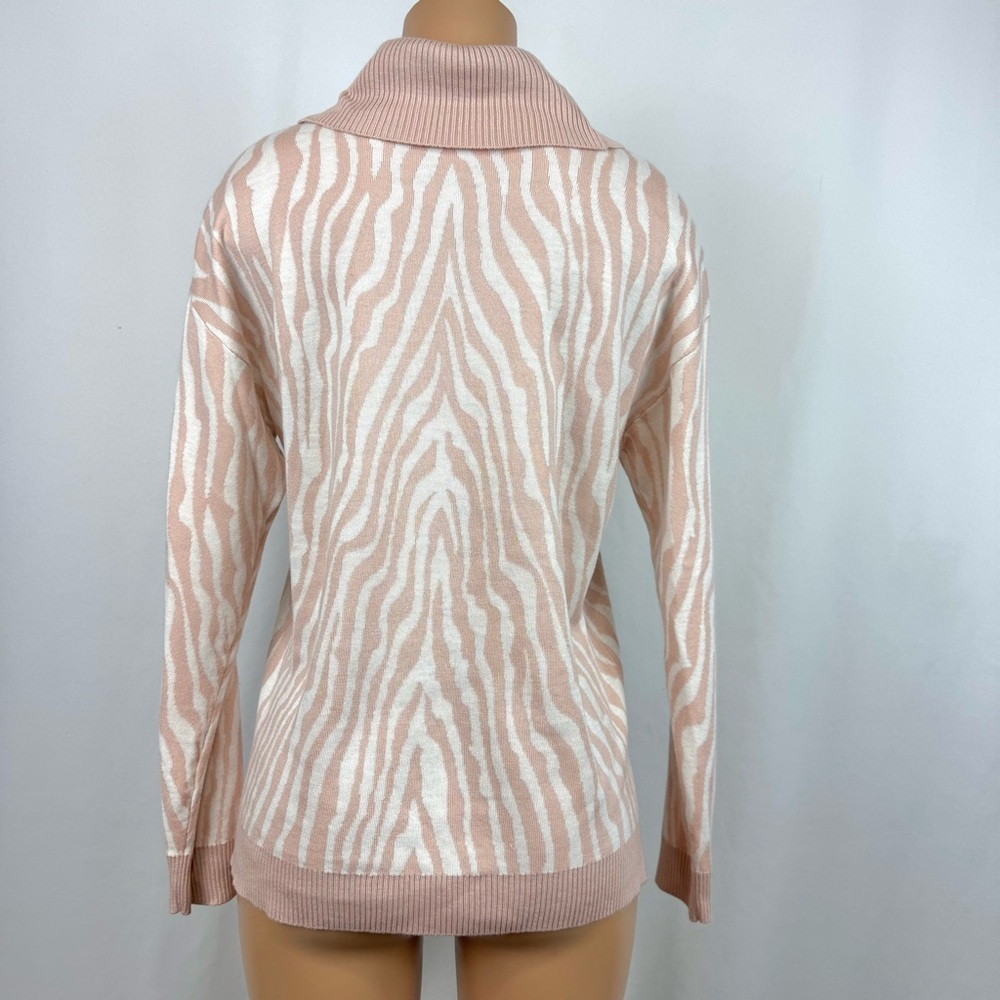 Calvin Klein Women’s S Mock Cowl Neck Sweater Pink/White Zebra Print Long Sleeve - Picture 4 of 10